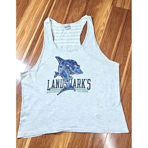 Vintage 90s Land‎ Shark Tank Shirt Sleeveless Men's Size XL Distressed Beach Bum